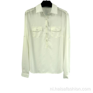 Dames O-hals blouse met lange mouwen Dames witte blouses